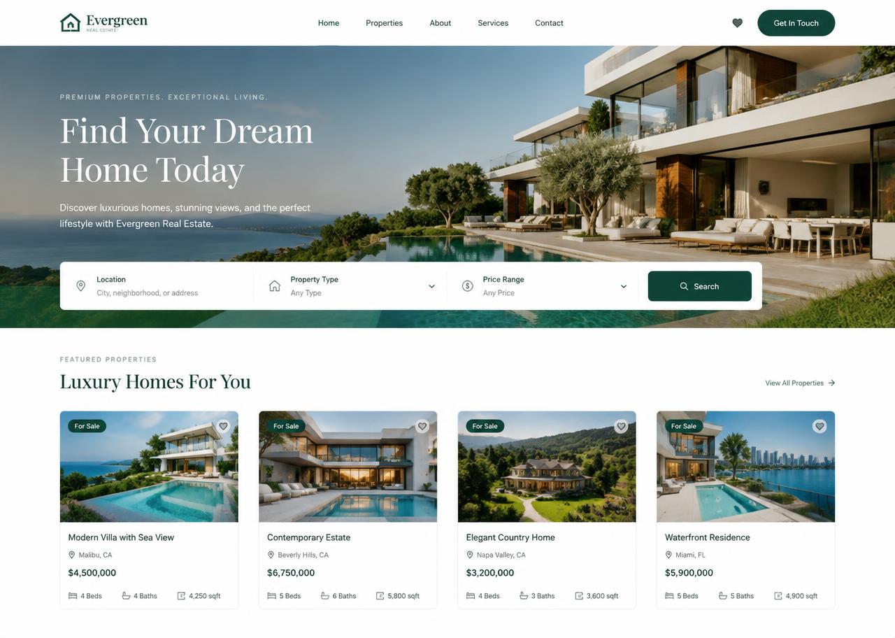 Evergreen Estates — Real Estate website design